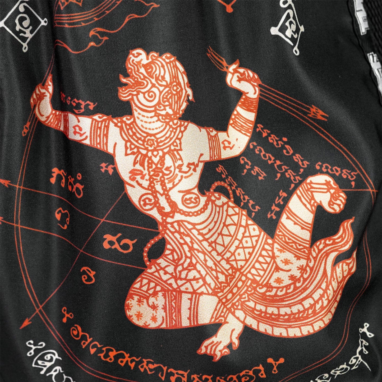 MSC102 TUFF Muaythai Shorts Retro Style Hanuman Flying Raising The Flag