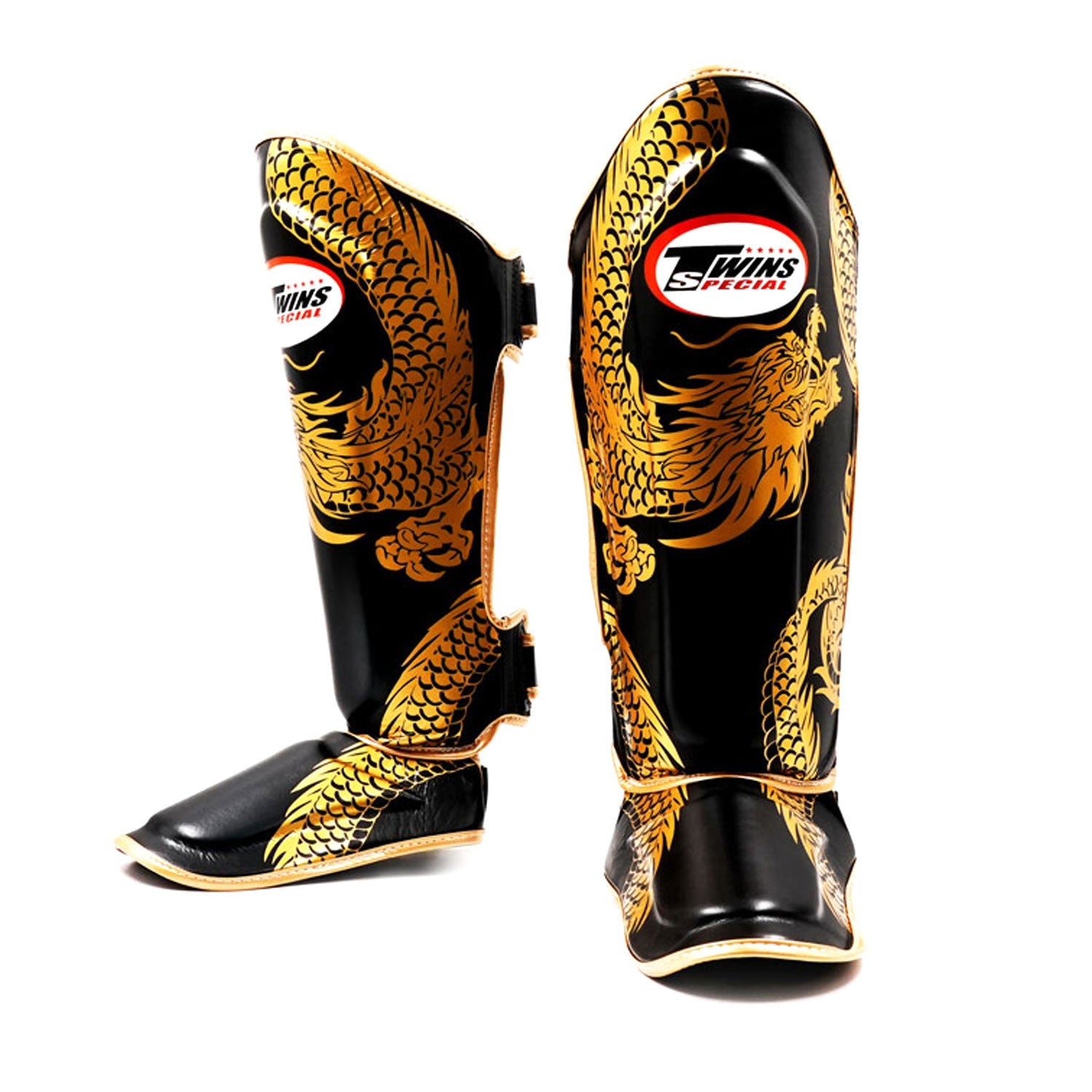 shin Twins Special FSGL10-49 Leather Shin Pads - Dragon Black-Gold