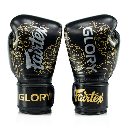 Fairtex X Glory BGVG3 Velcro Boxing Gloves - Black-Gold