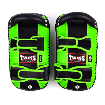 Twins Special KPL10 Curved Leather Thai Kick Pads - Green-Black