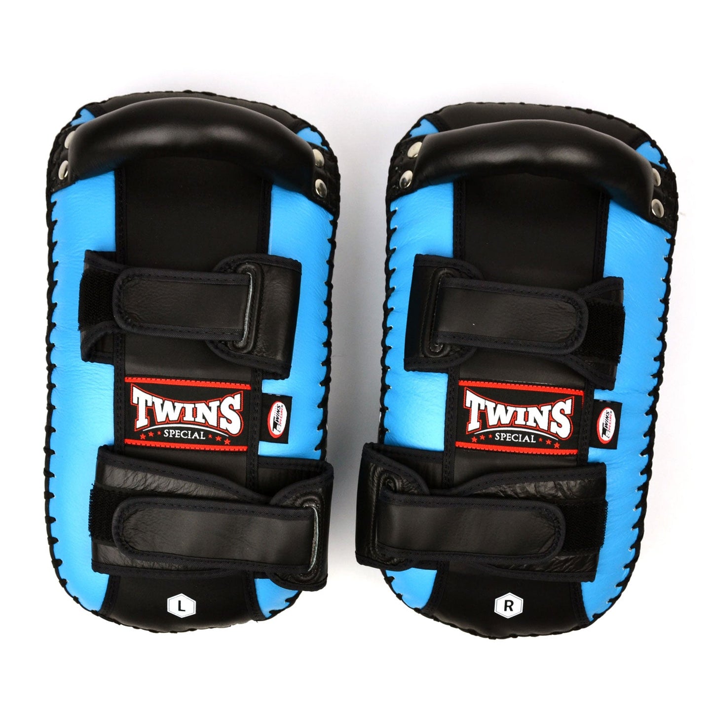Twins Special KPL10 Curved Leather Thai Kick Pads - Light Blue-Black