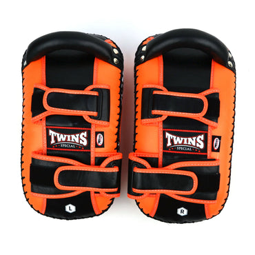 Twins Special KPL10 Curved Leather Thai Kick Pads - Orange-Black