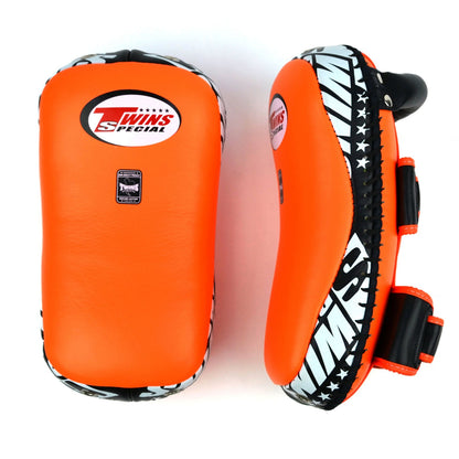 Twins Special KPL10 Curved Leather Thai Kick Pads - Orange-Black