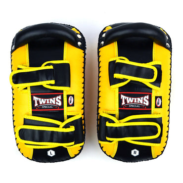 Twins Special KPL10 Curved Leather Thai Kick Pads - Yellow-Black