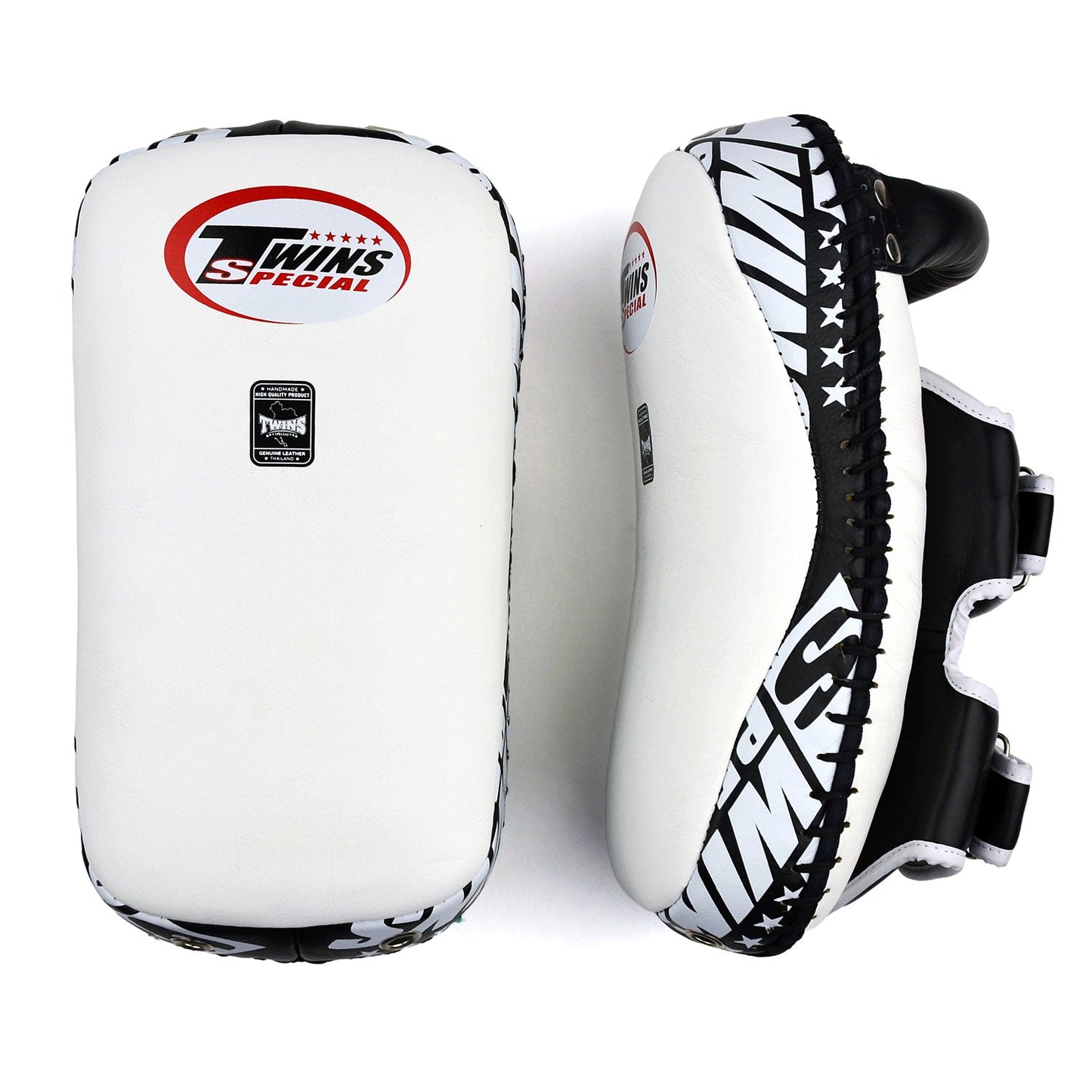 Twins Special KPL12 Deluxe Curved Leather Kick Pads - White-Black