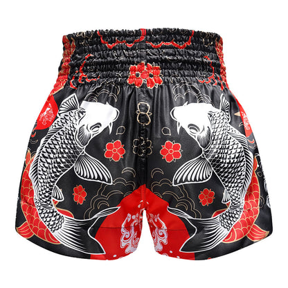 TUFF Muay Thai Shorts - MS638 - Black Japanese Koi Fish