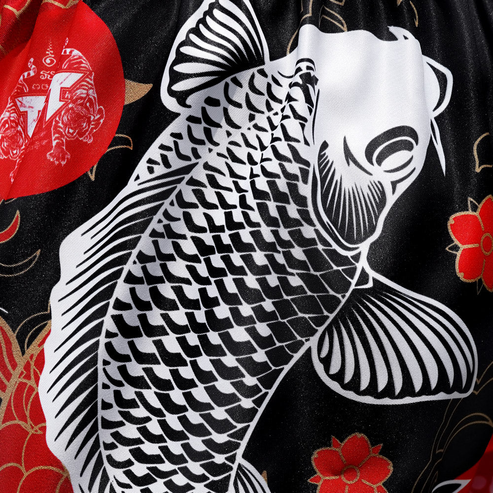 MS638 TUFF Muay Thai Shorts Black Japanese Koi Fish