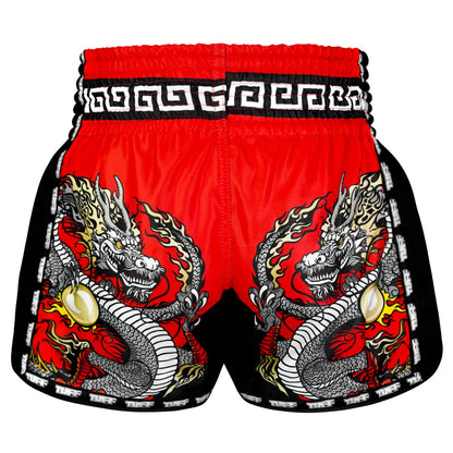 MSC116 TUFF Muaythai Shorts Retro Style Red Chinese Dragon
