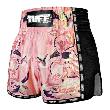 TUFF Muaythai Shorts Retro Style - MSC123 - Pink Birds With Roses