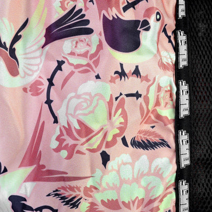 MSC123 TUFF Muaythai Shorts Retro Style Pink Birds With Roses