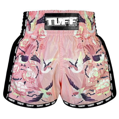 TUFF Muaythai Shorts Retro Style - MSC123 - Pink Birds With Roses
