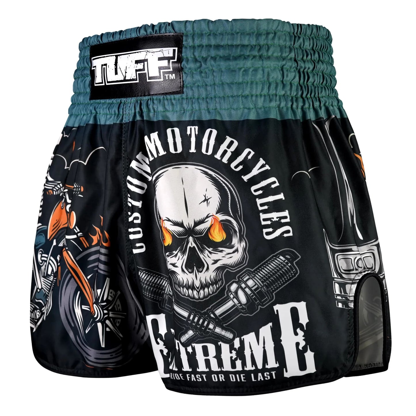 RMS109 TUFF High-Cut Retro Muaythai Shorts The Skull Rider
