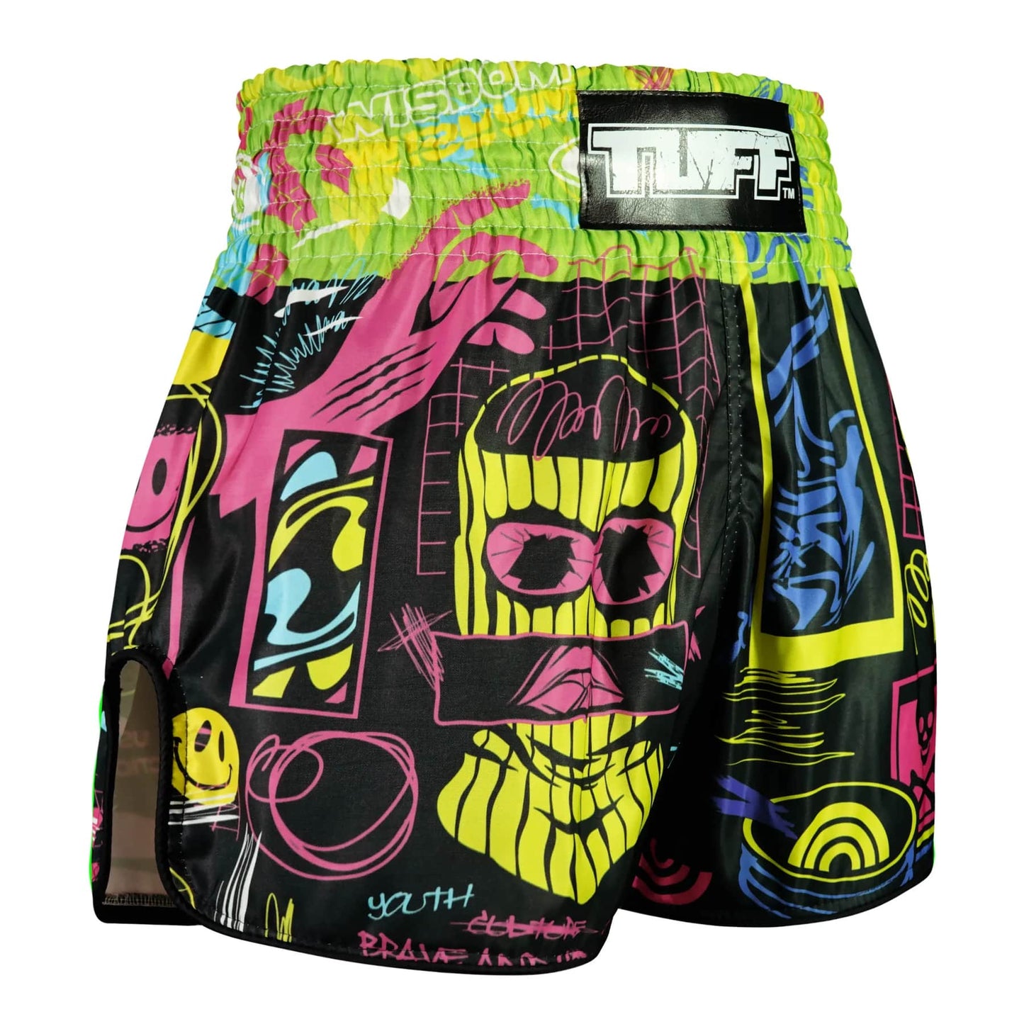 TUFF High-Cut Retro Muaythai Shorts - RMS119 - Neon Graffiti