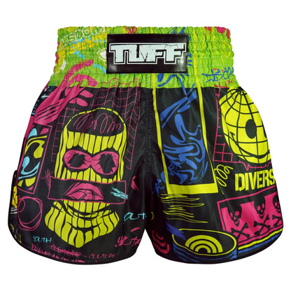 RMS119 TUFF High-Cut Retro Muaythai Shorts Neon Graffiti