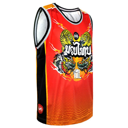 TT104 TUFF Tank Top Red Chinese Dragon and Tiger